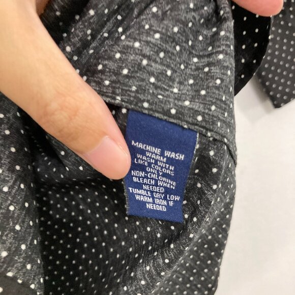Chaps size 1X Black White Polka Dot 3/4 Sleeve Button Down Cotton Preppy Office - Picture 7 of 9